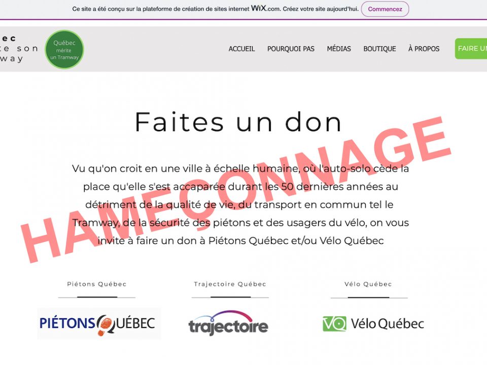 Hameçonnage vers Piétons-Québec, Trajectoire-Québec, Vélo-Québec